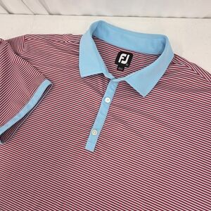 FootJoy Polo Shirt Red Blue Stripe Golf Performance Stretch No Club Logos 2XL.